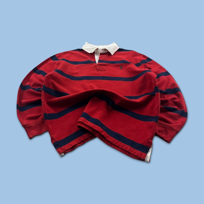 VINTAGE Y2K POLO RALPH LAUREN STRIPED LONG SLEEVE RUGBY POLO SHIRT RED
