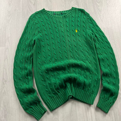 VINTAGE Y2K POLO RALPH LAUREN CABLE CHUNKY KNITTED JUMPER GREEN