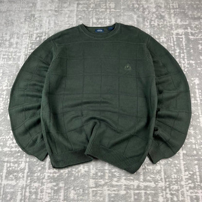 VINTAGE Y2K IZOD PLAID CHUNKY ESSENTIAL KNITTED JUMPER GREEN