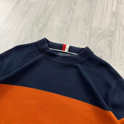 VINTAGE Y2K TOMMY HILFIGER CHUNKY STRIPED KNITTED JUMPER NAVY MULTI