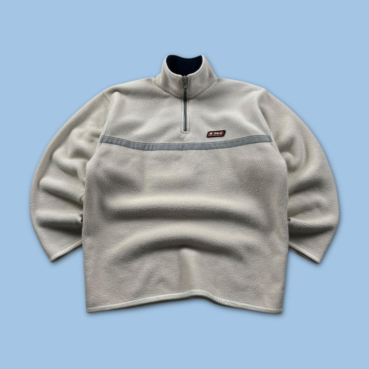 VINTAGE Y2K TEDDY SMITH QUARTER ZIP FLEECE SWEATSHIRT CREAM