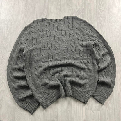 VINTAGE Y2K POLO RALPH LAUREN CHUNKY CABLE KNITTED JUMPER GREY