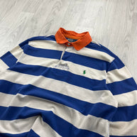 VINTAGE Y2K RALPH LAUREN STRIPED LONG SLEEVE RUGBY POLO SHIRT BLUE / WHITE