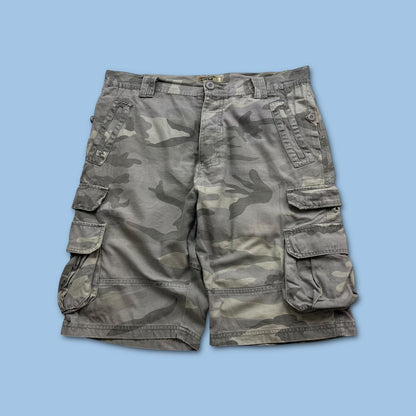 VINTAGE Y2K BAGGY CAMO CARGO SHORTS GREY