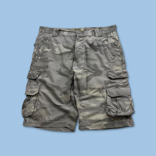 VINTAGE Y2K BAGGY CAMO CARGO SHORTS GREY