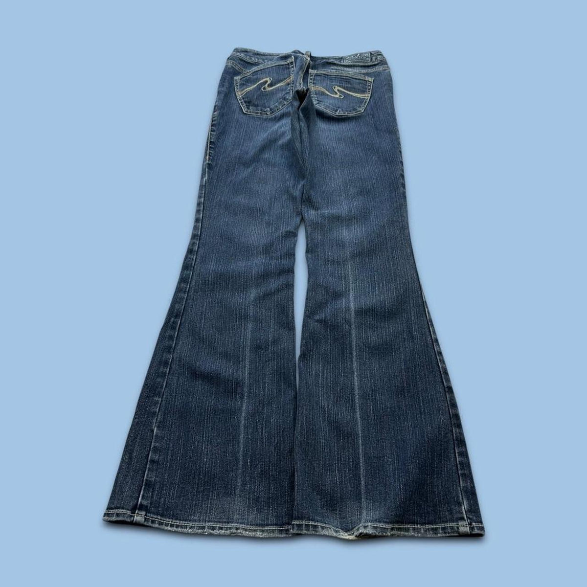 VINTAGE Y2K SILVER LOW RISE BOOTCUT FLARED JEANS BLUE