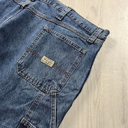 VINTAGE 00s WRANGLER BAGGY LOOSE CARPENTER JORTS BLUE