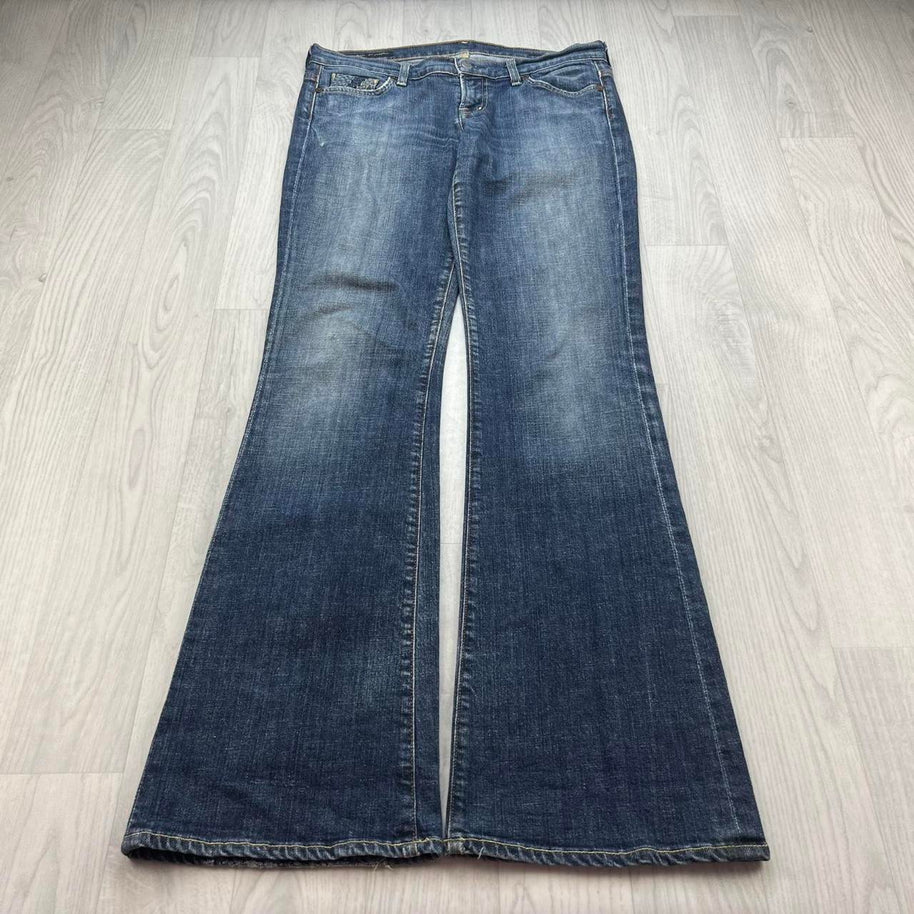 VINTAGE Y2K LOW RISE EMBROIDERED BOOTCUT FLARED JEANS BLUE