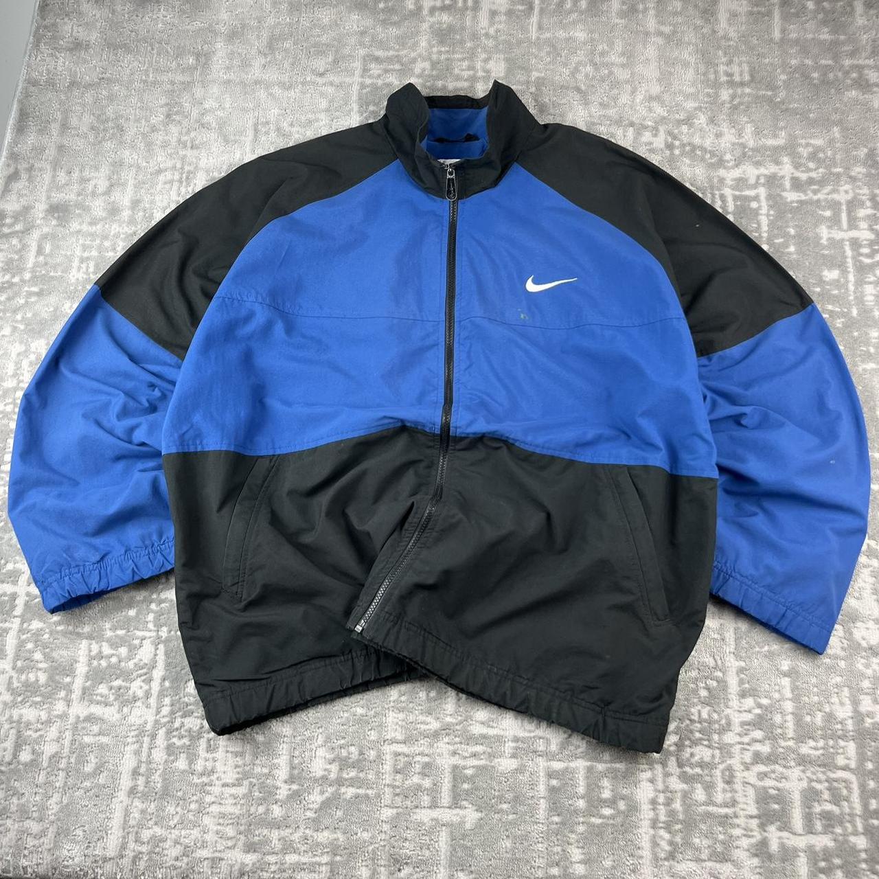 VINTAGE 90s NIKE SPORTY WINDBREAKER TRACKSUIT JACKET BLUE / BLACK