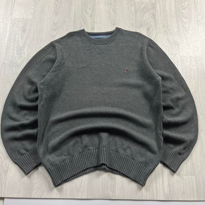 VINTAGE Y2K TOMMY HILFIGER CHUNKY KNITTED JUMPER GREY