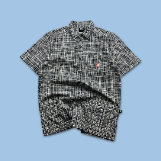 VINTAGE Y2K HELLY HANDEN GRAPHIC SHORT SLEEVE BUTTON UP SHIRT BLACK