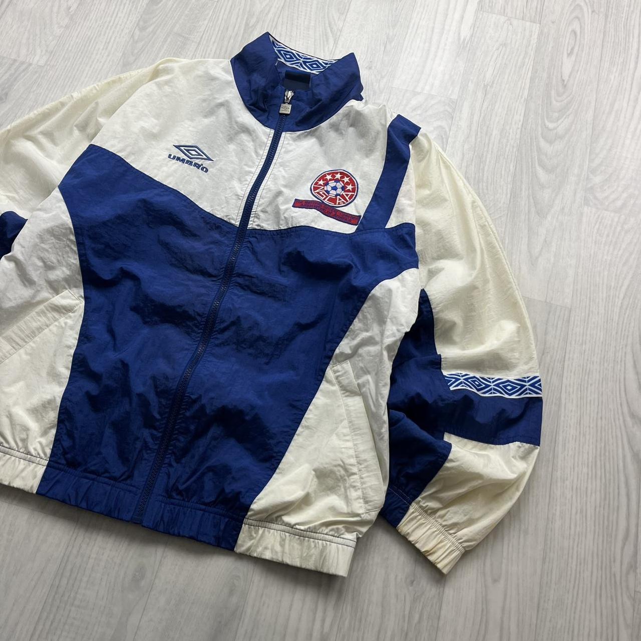 VINTAGE 90s UMBRO WINDBREAKER TRACK JACKET WHITE BLUE