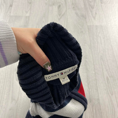 VINTAGE Y2K TOMMY HILFIGER CHUNKY ZIP KNITTED JUMPER NAVY