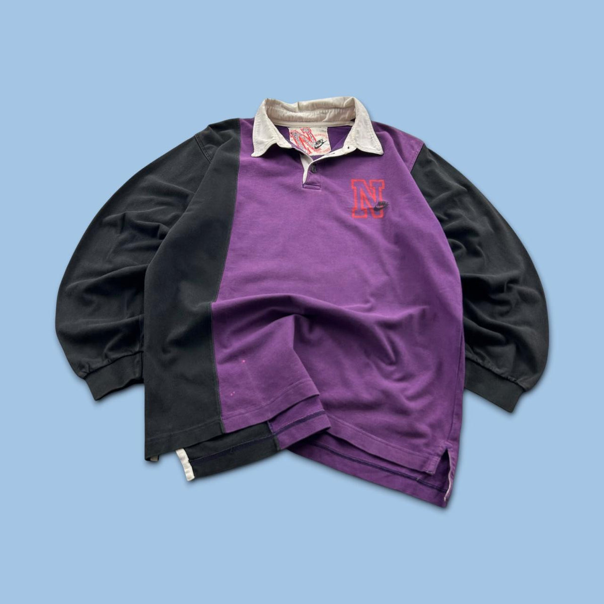 VINTAGE Y2K NIKE LONG SLEEVE RUGBY POLO SHIRT PURPLE / BLACK