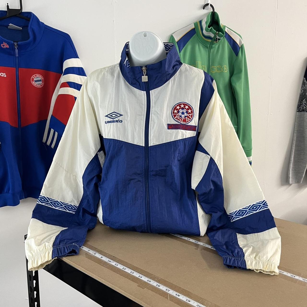 VINTAGE 90s UMBRO WINDBREAKER TRACK JACKET WHITE BLUE