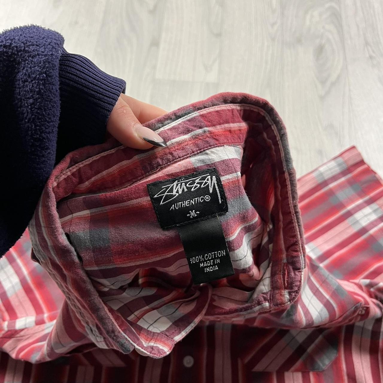 VINTAGE Y2K STUSSY SHORT SLEEVE PLAID CHECKERED SHIRT RED