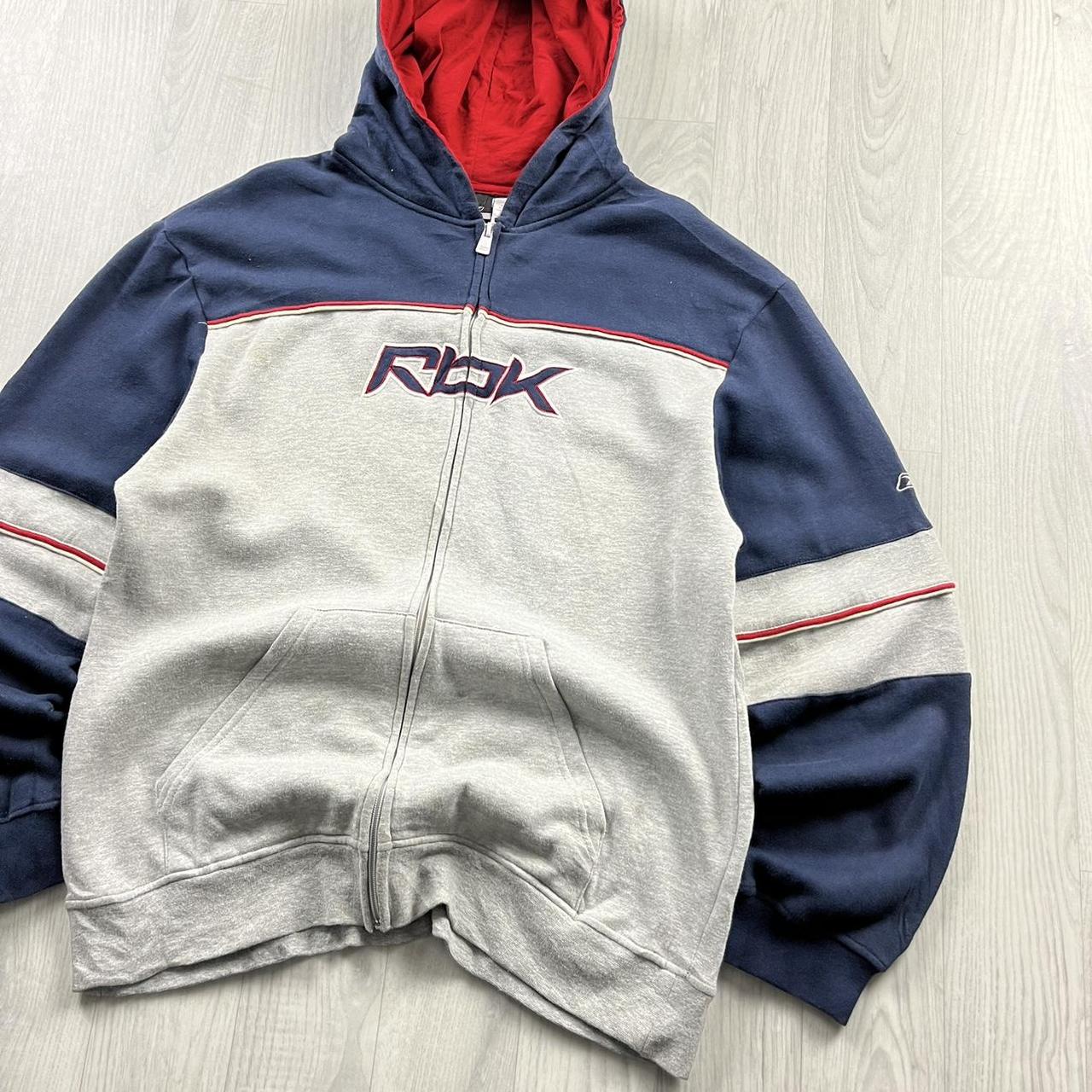 VINTAGE Y2K REEBOK ZIP HOODIE GREY NAVY