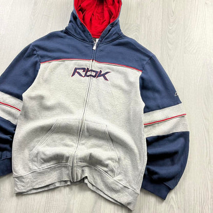 VINTAGE Y2K REEBOK ZIP HOODIE GREY NAVY