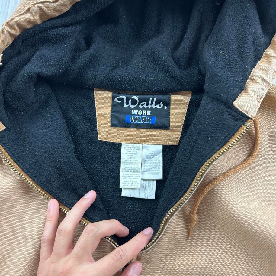 VINTAGE Y2K WALLS HOODED ACTIVE WORKWEAR BOMBER JACKET TAN
