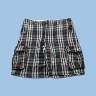 VINTAGE Y2K URBAN PIPELINE BAGGY CHECKERED PLAID CARGO SHORTS BLACK / WHITE