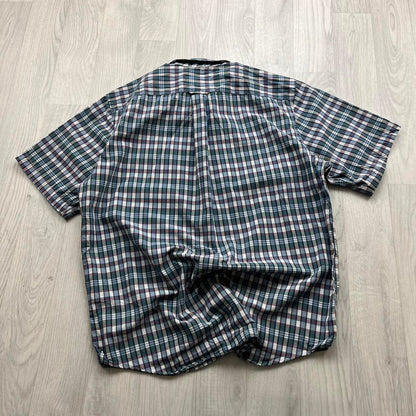 VINTAGE Y2K NAUTICA SHORT SLEEVE PLAID BUTTON UP SHIRT GREEN