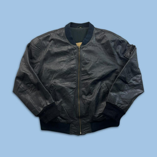 VINTAGE Y2K LEATHER BOMBER JACKET BLACK