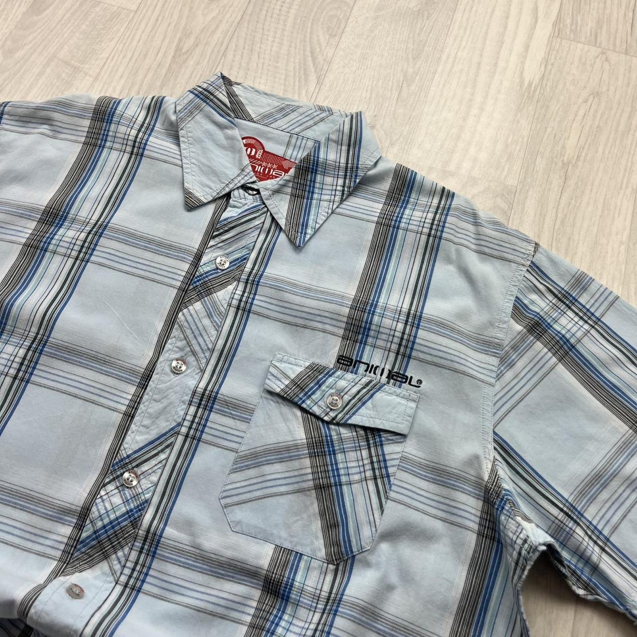 VINTAGE Y2K ANIMAL CHECKERED SHORT SLEEVE SHIRT BLUE
