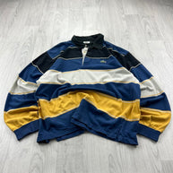 VINTAGE Y2K LACOSTE STRIPED LONG SLEEVE RUGBY POLO SHIRT BLUE / YELLOW