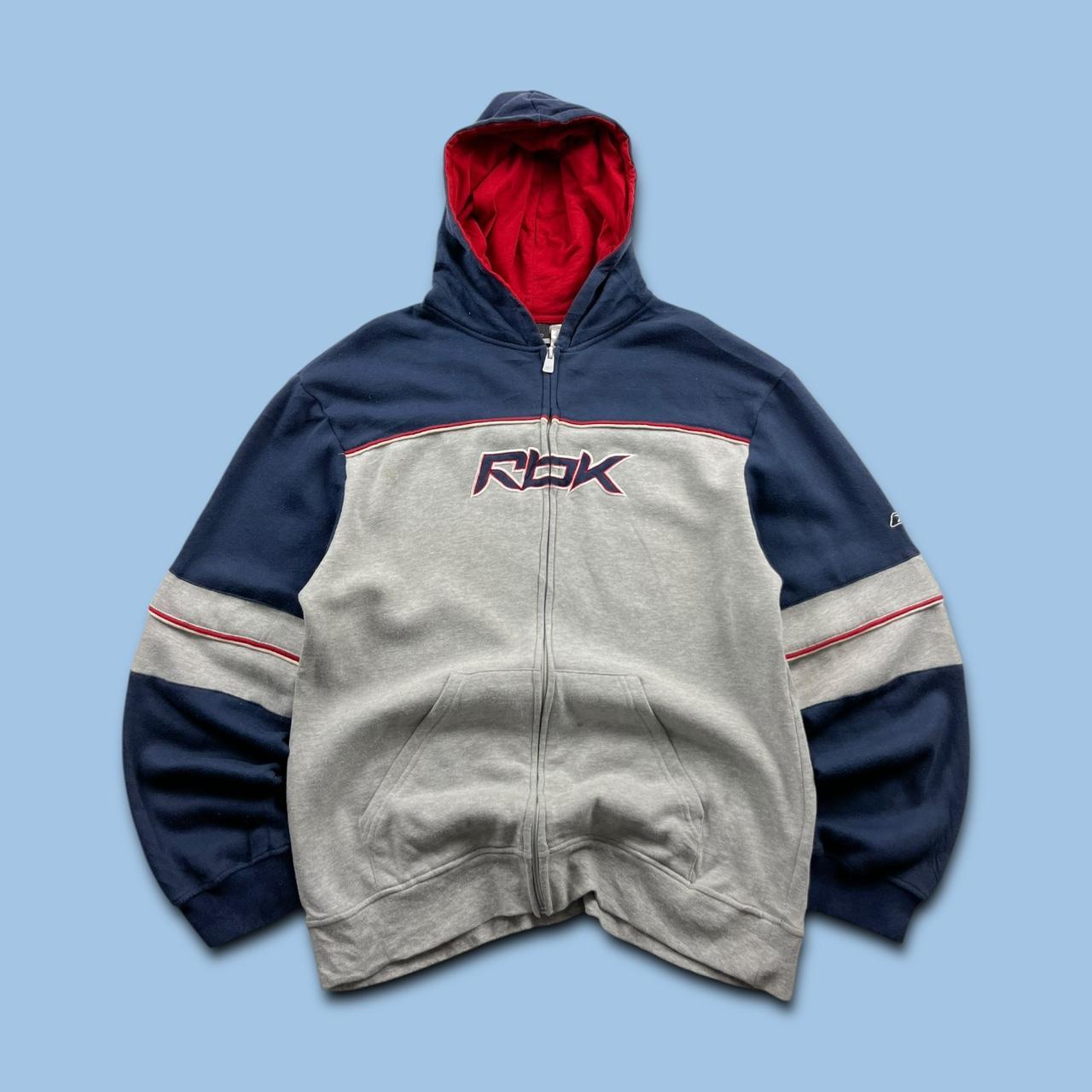VINTAGE Y2K REEBOK ZIP HOODIE GREY NAVY