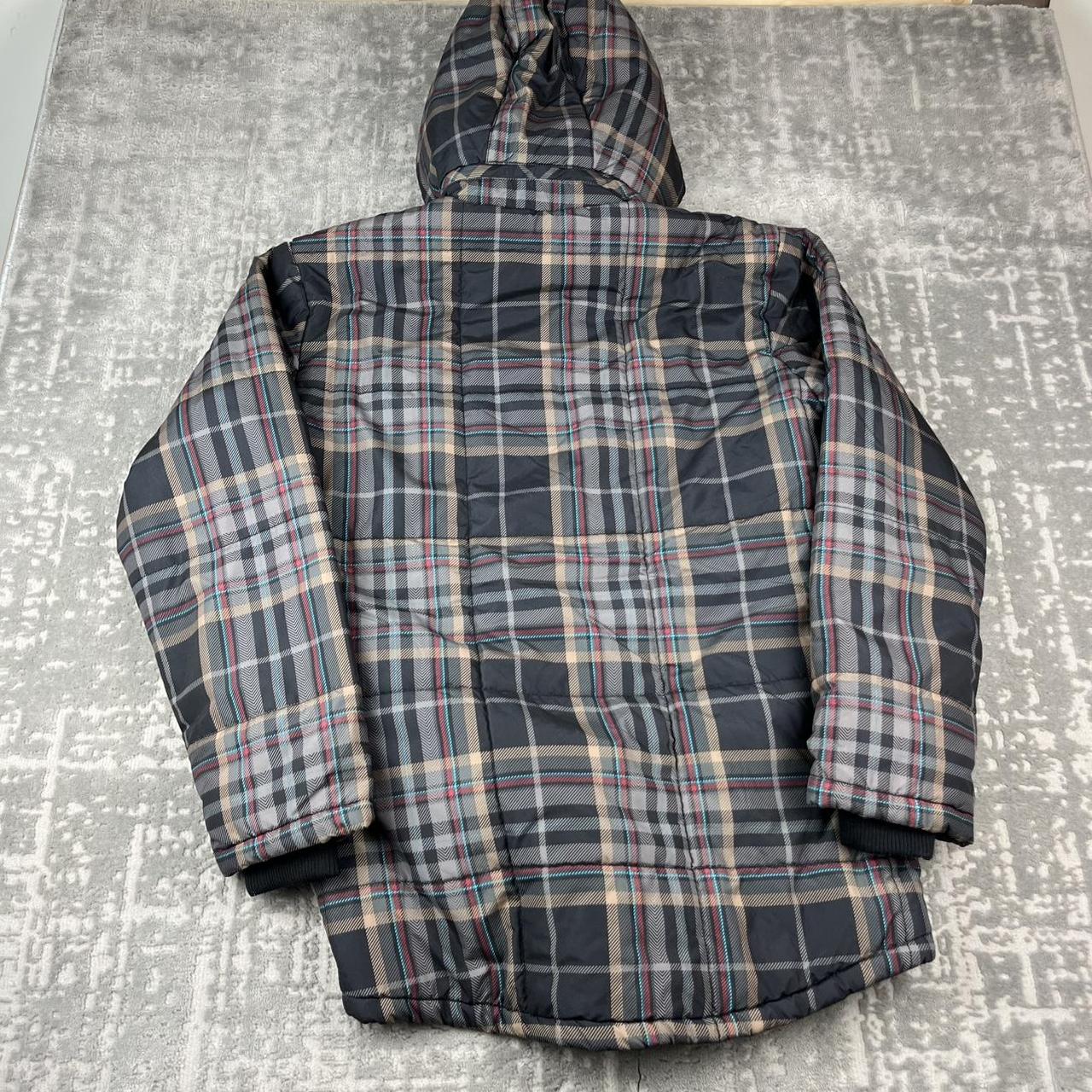 VINTAGE Y2K QUIKSILVER PLAID CHECKERED HOODED SKI JACKET BROWN