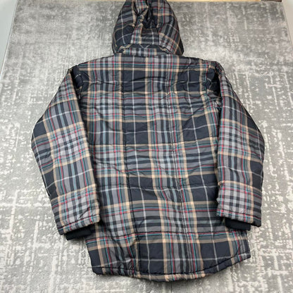 VINTAGE Y2K QUIKSILVER PLAID CHECKERED HOODED SKI JACKET BROWN
