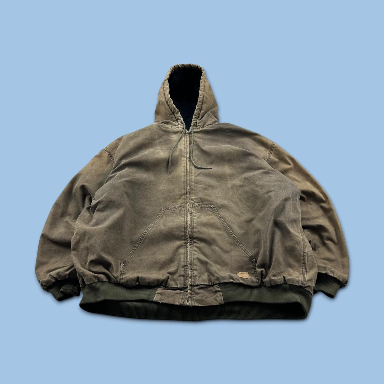 VINTAGE Y2K BERNE WORKWEAR ACTIVE HOODED BOMBER JACKET KHAKI