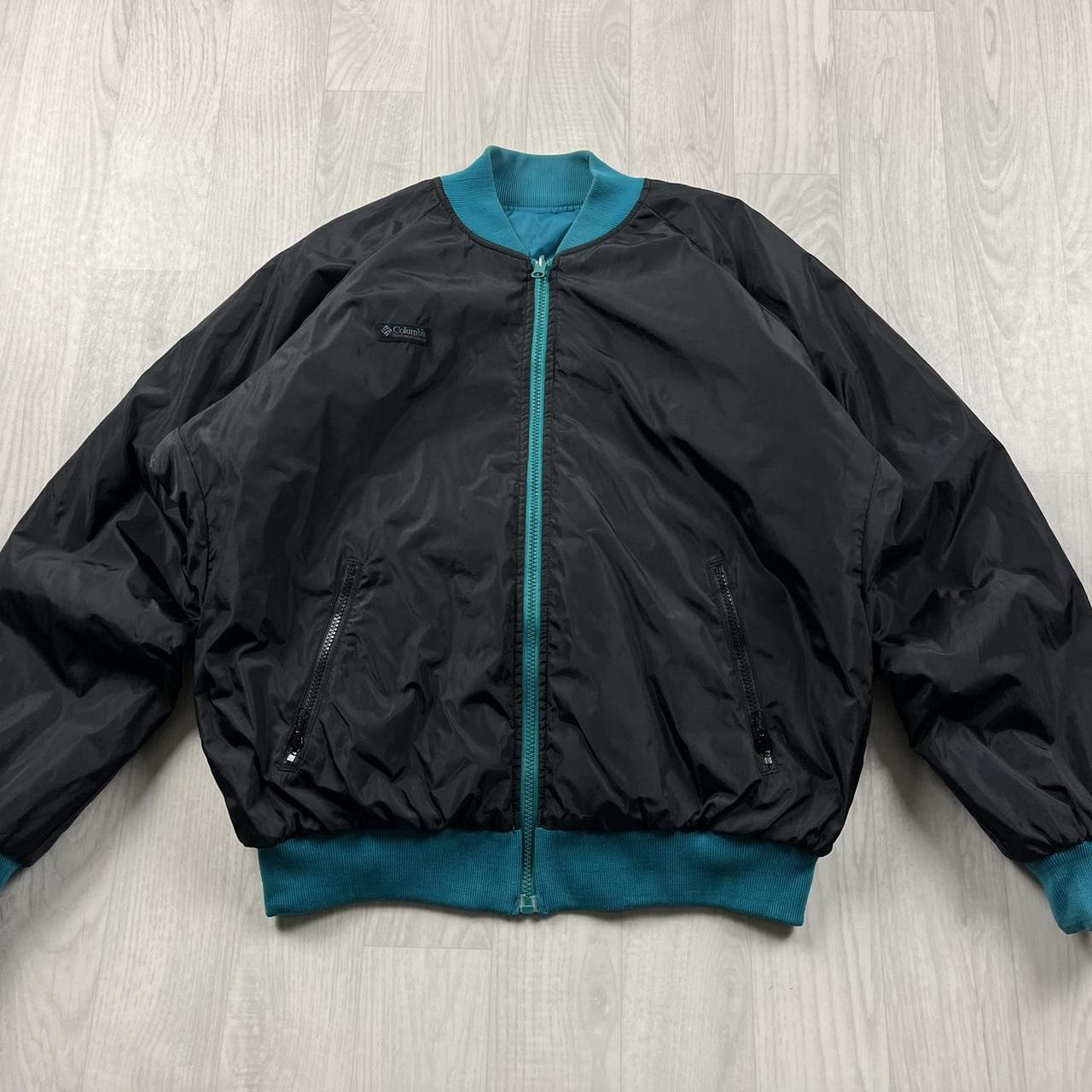 VINTAGE 00s COLUMBIA 2 IN 1 REVERSIBLE PUFFER BOMBER JACKET BLACK BLUE