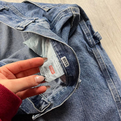 VINTAGE 00s WRANGLER BAGGY LOOSE CARPENTER JORTS BLUE