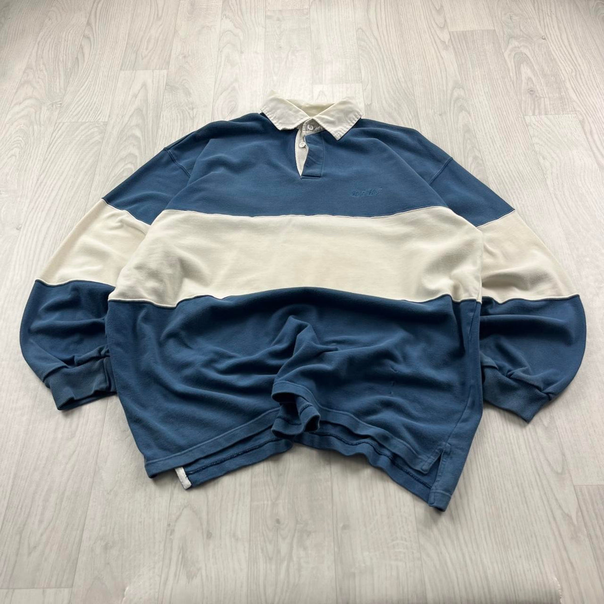 VINTAGE Y2K NAF NAF STRIPED LONG SLEEVE RUGBY POLO SHIRT
