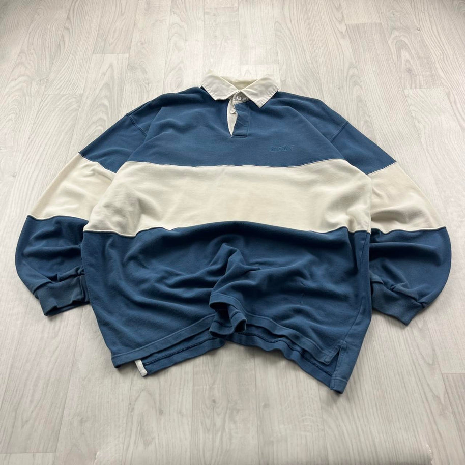 VINTAGE Y2K NAF NAF STRIPED LONG SLEEVE RUGBY POLO SHIRT