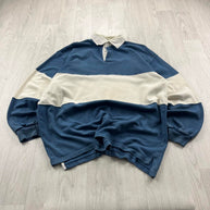 VINTAGE Y2K NAF NAF STRIPED LONG SLEEVE RUGBY POLO SHIRT