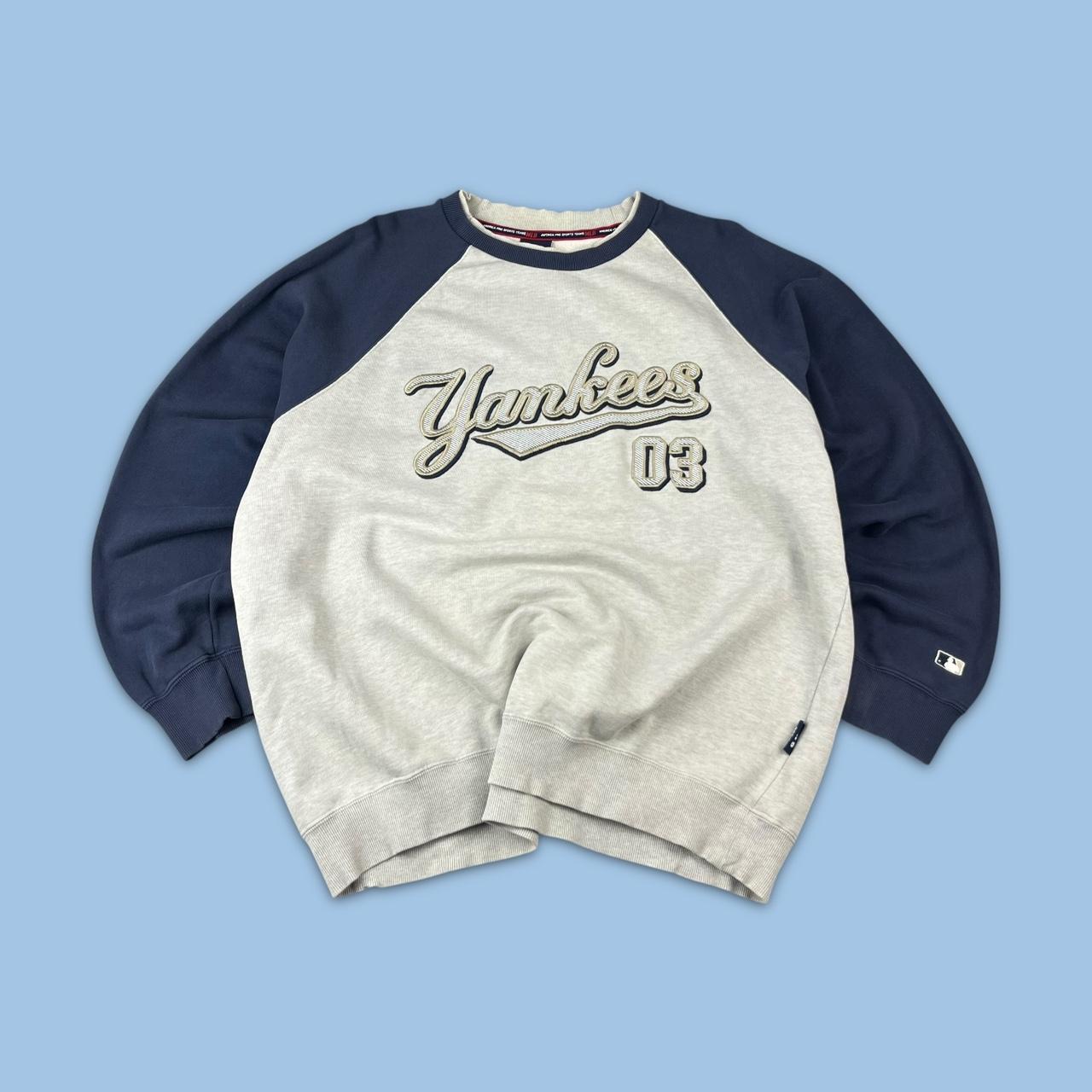 VINTAGE Y2K YANKEES MLB SPELL OUT SWEATSHIRT GREY / NAVY
