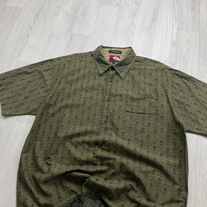 VINTAGE Y2K TOMMY HILFIGER PATTERN SHORT SLEEVE BUTTON UP SHIRT KHAKI