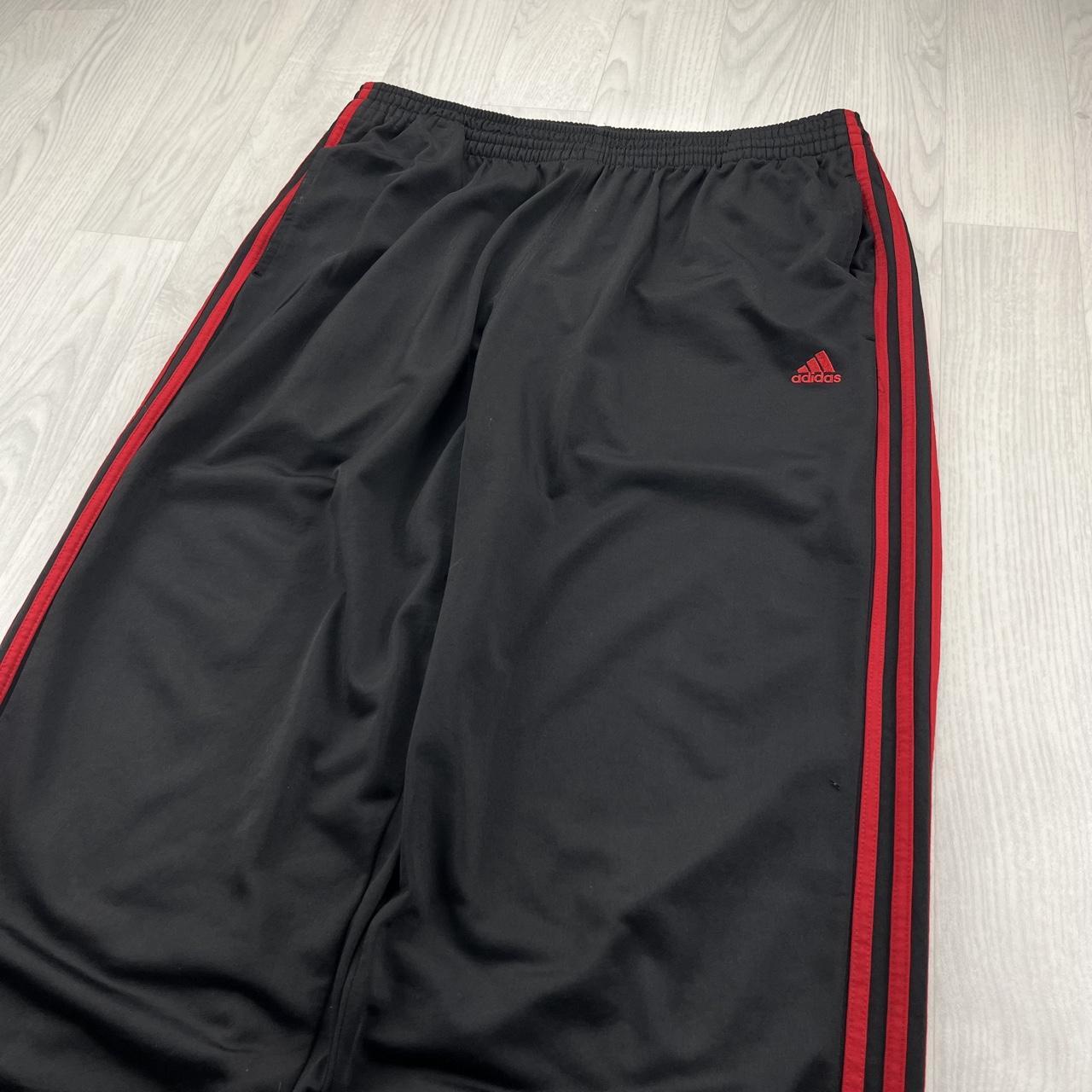 VINTAGE Y2K ADIDAS SIDE STRIPE BAGGY TRACKSUIT BOTTOMS BLACK RED