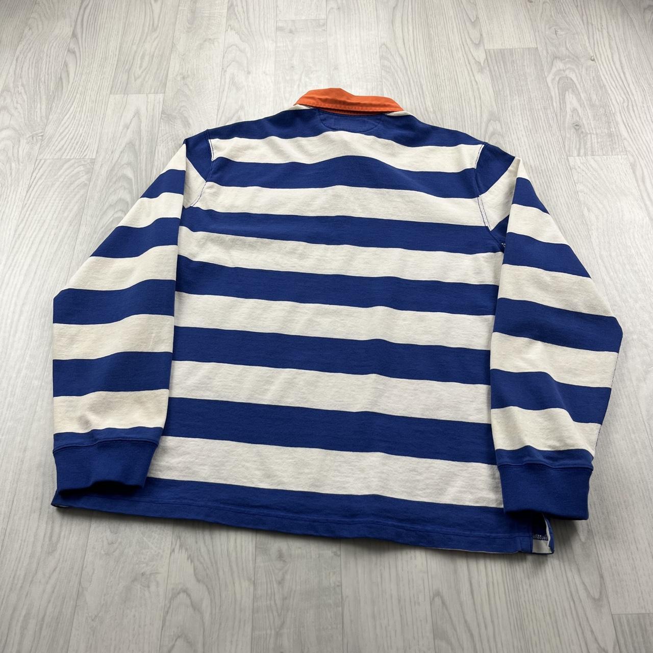 VINTAGE Y2K RALPH LAUREN STRIPED LONG SLEEVE RUGBY POLO SHIRT BLUE / WHITE