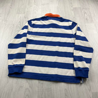VINTAGE Y2K RALPH LAUREN STRIPED LONG SLEEVE RUGBY POLO SHIRT BLUE / WHITE