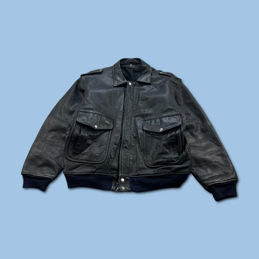 VINTAGE Y2K LEATHER BOMBER FLIGHT JACKET BLACK