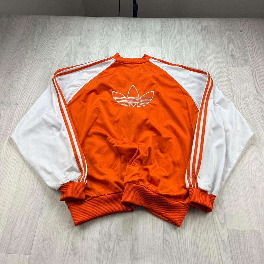 VINTAGE Y2K ADIDAS ZIP UP BOMBER TRACK JACKET ORANGE / WHITE