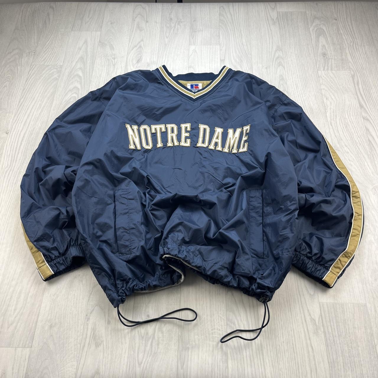 VINTAGE Y2K RUSSELL ATHLETIC NOTRE DAME PULLOVER SHELL JACKET NAVY