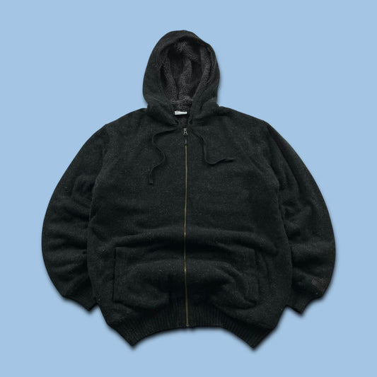 VINTAGE Y2K COLUMBIA KNITTED FLEECE HOODIE BLACK
