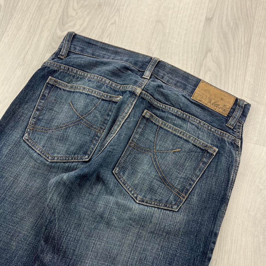 VINTAGE Y2K S OLIVER EMBROIDERED BAGGY BOOTCUT JEANS BLUE
