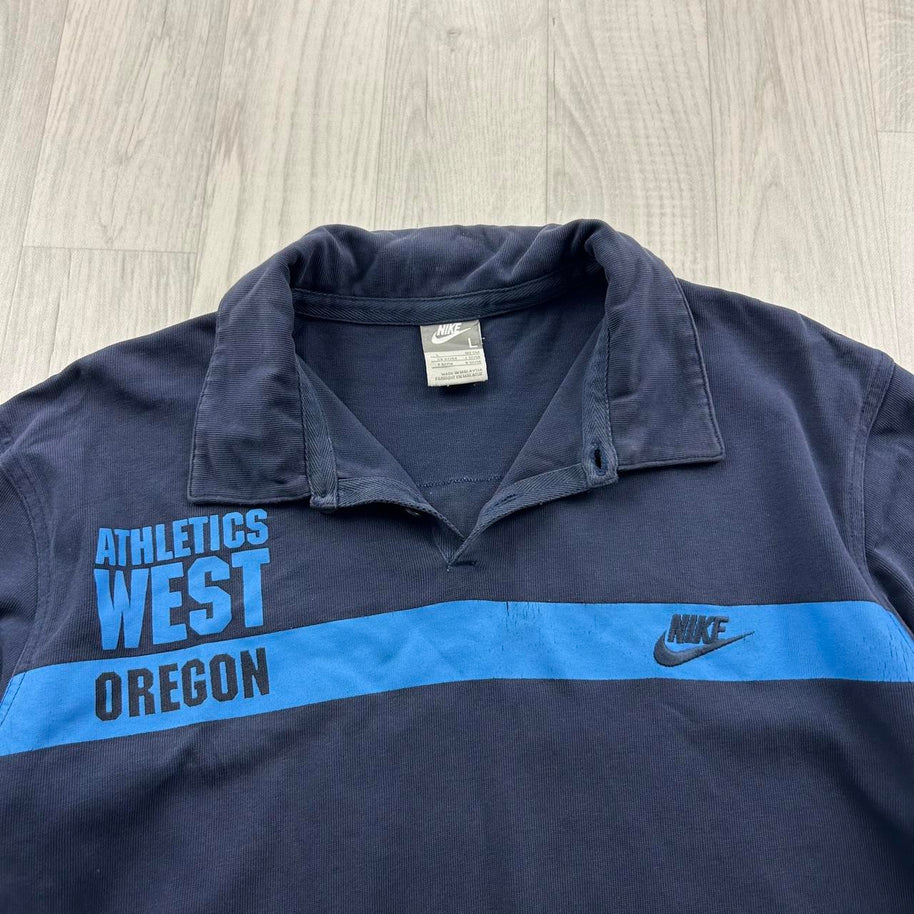 VINTAGE Y2K NIKE OREGON LONG SLEEVE RUGBY POLO SHIRT NAVY