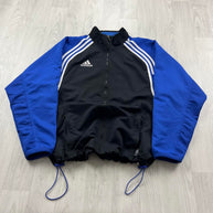 VINTAGE 90s ADIDAS WINDBREAKER TRACK JACKET BLACK / BLUE