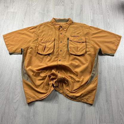 VINTAGE Y2K UTILITY CARGO SHORT SLEEVE SHIRT ORANGE TAN